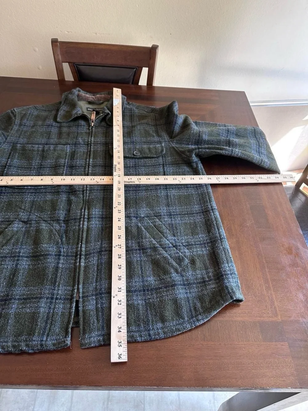 Vintage Banana Republic Barn Coat Plaid Olive Green Men’s Size L Wool Blend